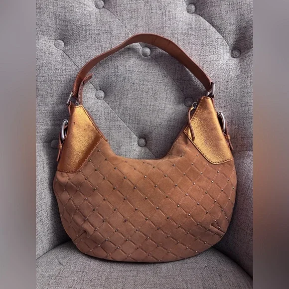 Michael Kors Shedron studded Suede Hobo Bag🧡🤩 - Picture 1 of 11